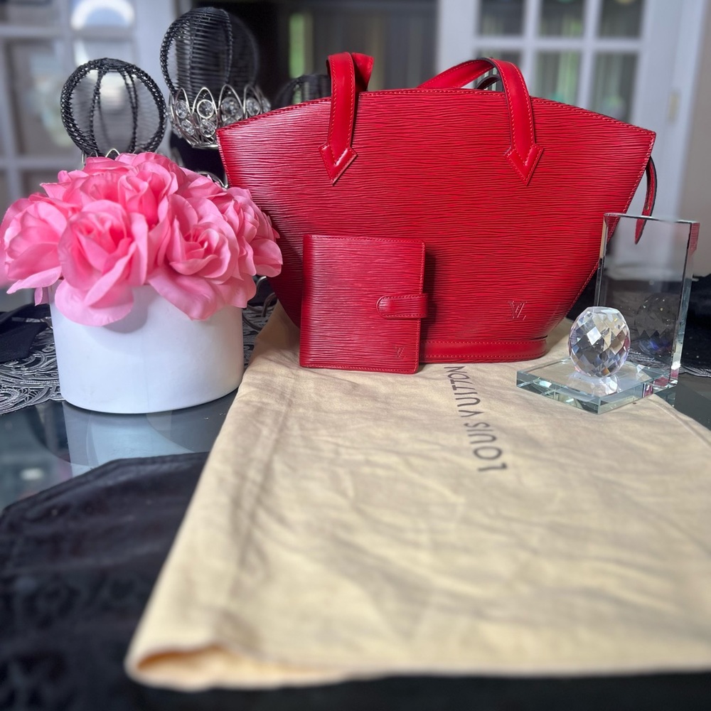 Authentic Louis Vuitton Red Epi Handbag & Wallet Bundle